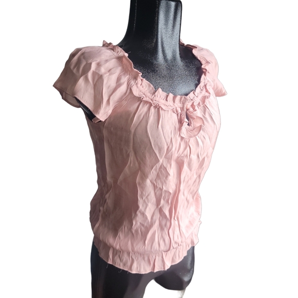 Dynamite Pink Ruffled Short Sleeve Top S - Picture 3 of 7